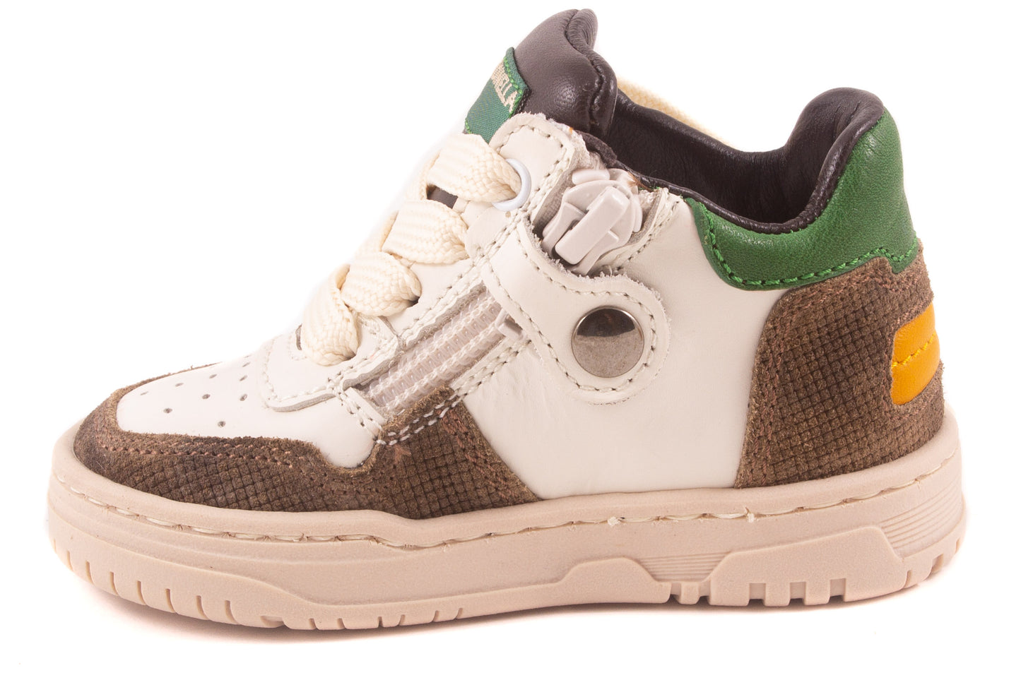 Sneaker Wit Leder Bruin Tip Groen Streep