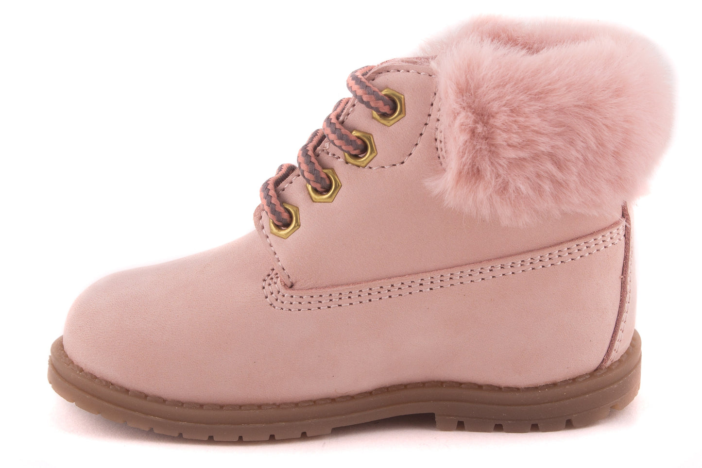 Laarsje Biker Roze Nubuck Roze Pels Boven
