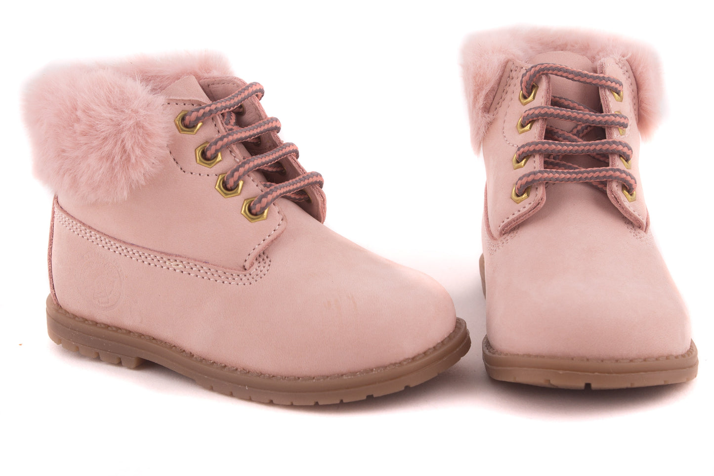 Laarsje Biker Roze Nubuck Roze Pels Boven