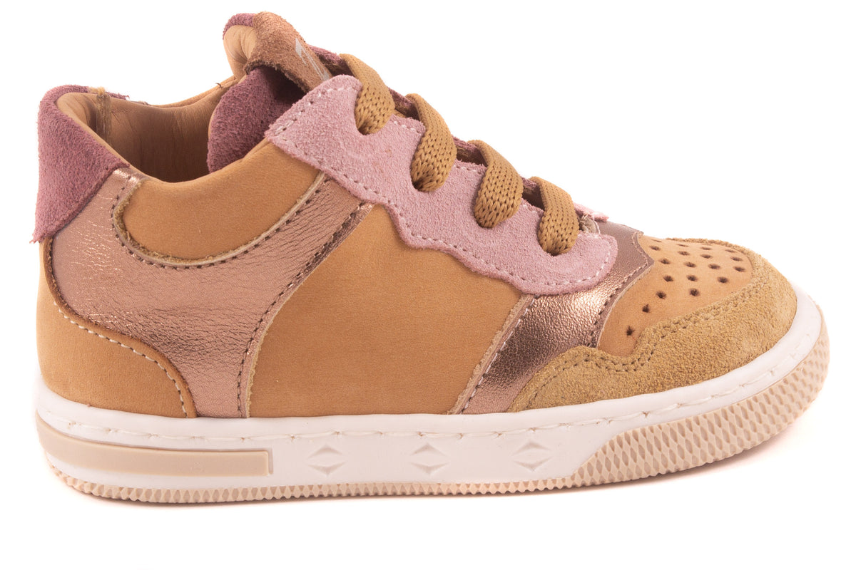 Sneaker Beige Nubuck Goud Metalic Roze Nubuck