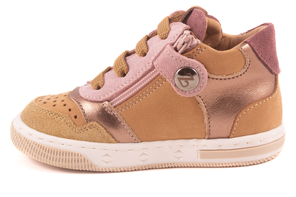 Sneaker Beige Nubuck Goud Metalic Roze Nubuck