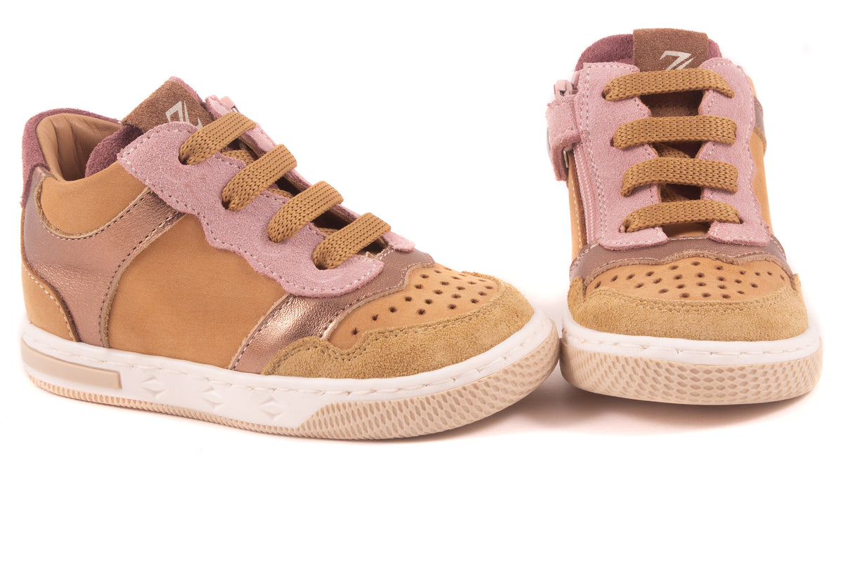 Sneaker Beige Nubuck Goud Metalic Roze Nubuck
