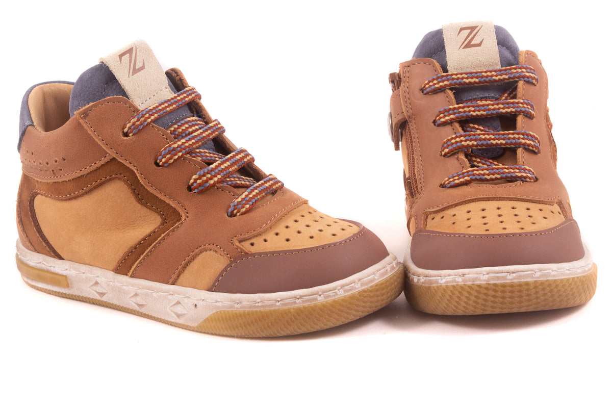 Sneaker Cognac Lederbruin Nubuck Blauw Achter