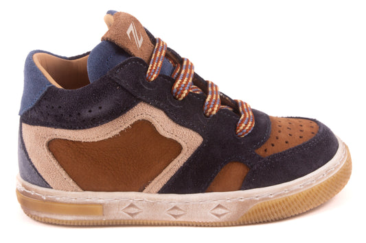 Sneaker Bruin Leder Blauw Nubuck Wit Nubuck