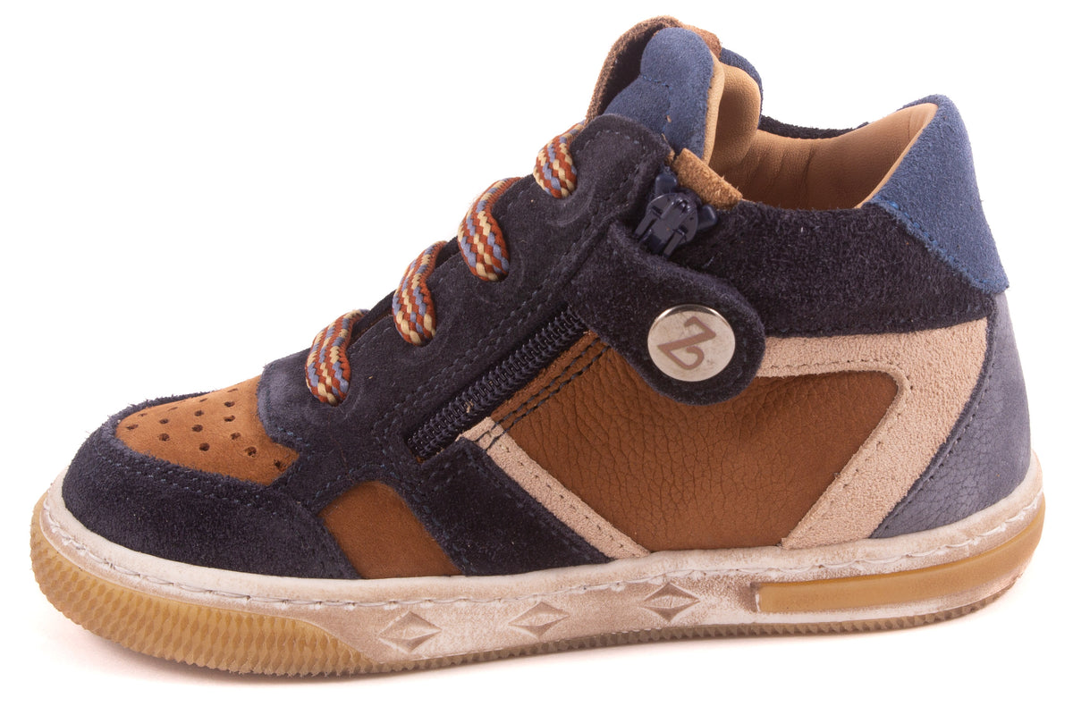 Sneaker Bruin Leder Blauw Nubuck Wit Nubuck