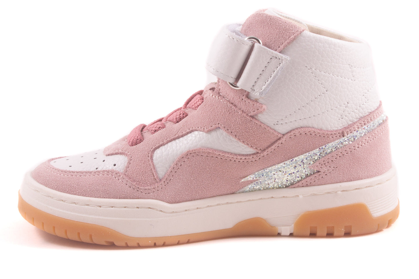 Sneaker Groot Hoog Wit Leder Roze Nubuck Velcro Boven