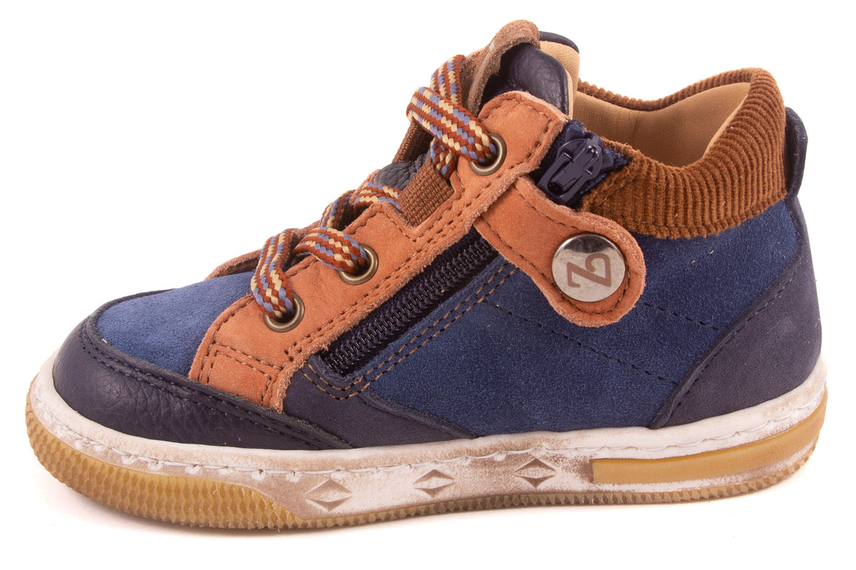 Sneaker Blauw Leder Blauw Nubuck Bruin Rand