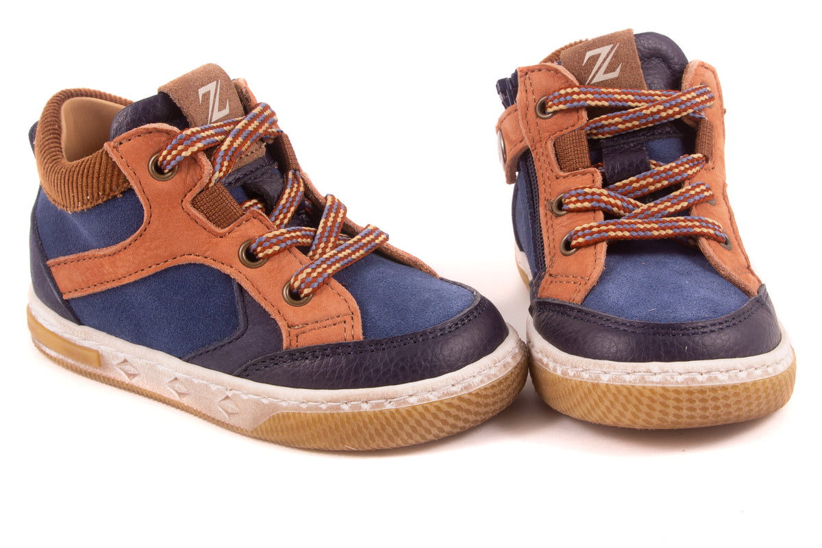 Sneaker Blauw Leder Blauw Nubuck Bruin Rand