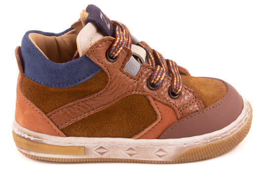 Sneaker Cognac Nubuck Cognac Leder Blauw Rand