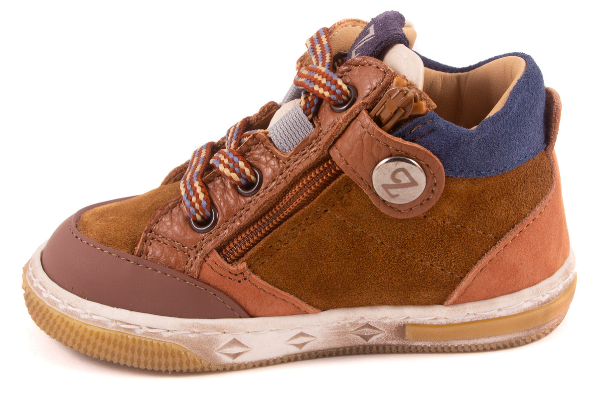 Sneaker Cognac Nubuck Cognac Leder Blauw Rand