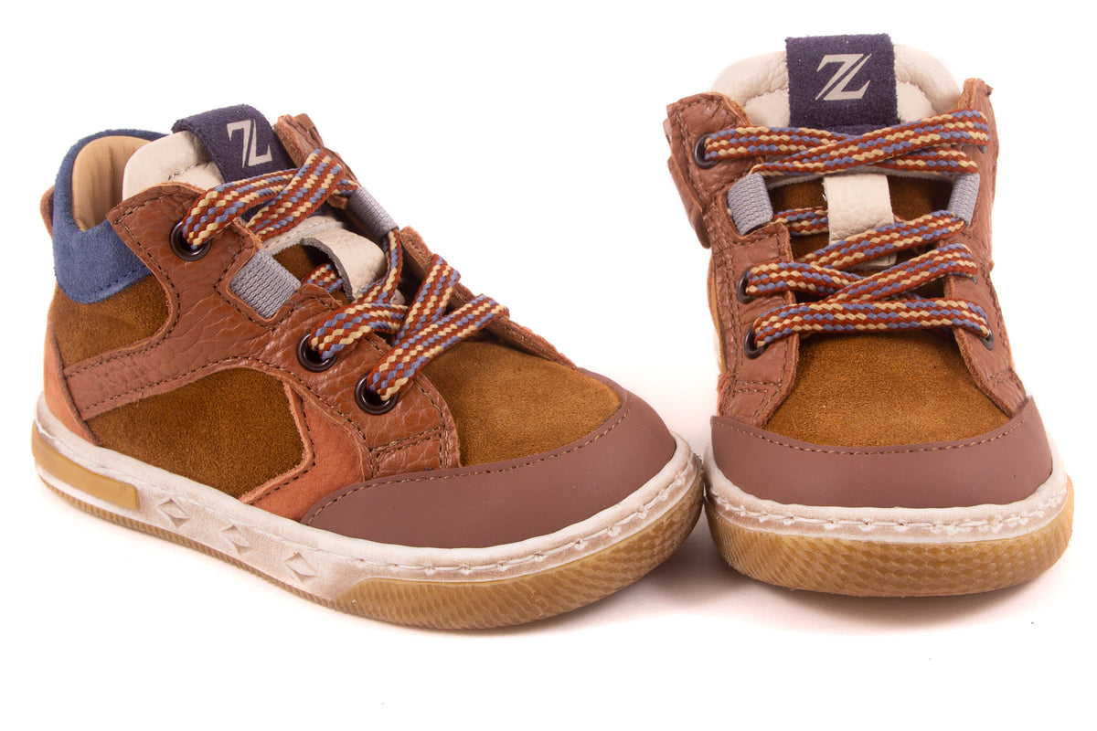Sneaker Cognac Nubuck Cognac Leder Blauw Rand