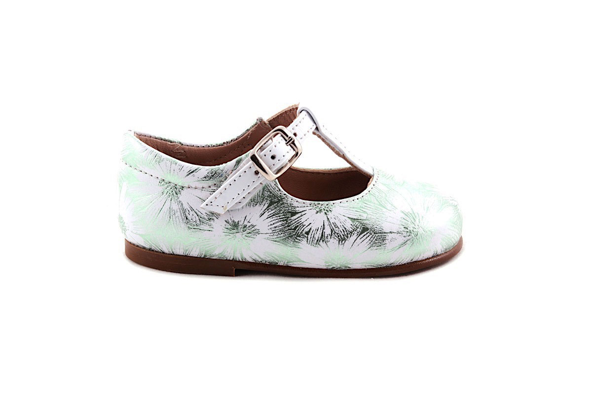 Schoen Gesp T-model Bloemetjes Aqua