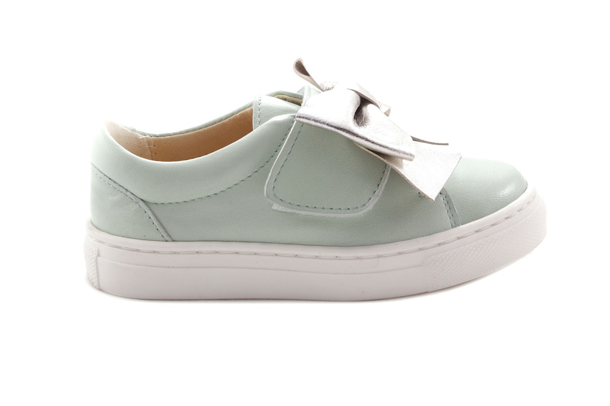 Sneaker Leder mint Strikje Zilver