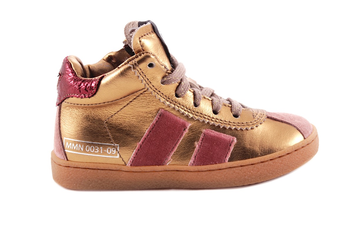 Sneaker Gouden Metallic Halfhoog Roze Details