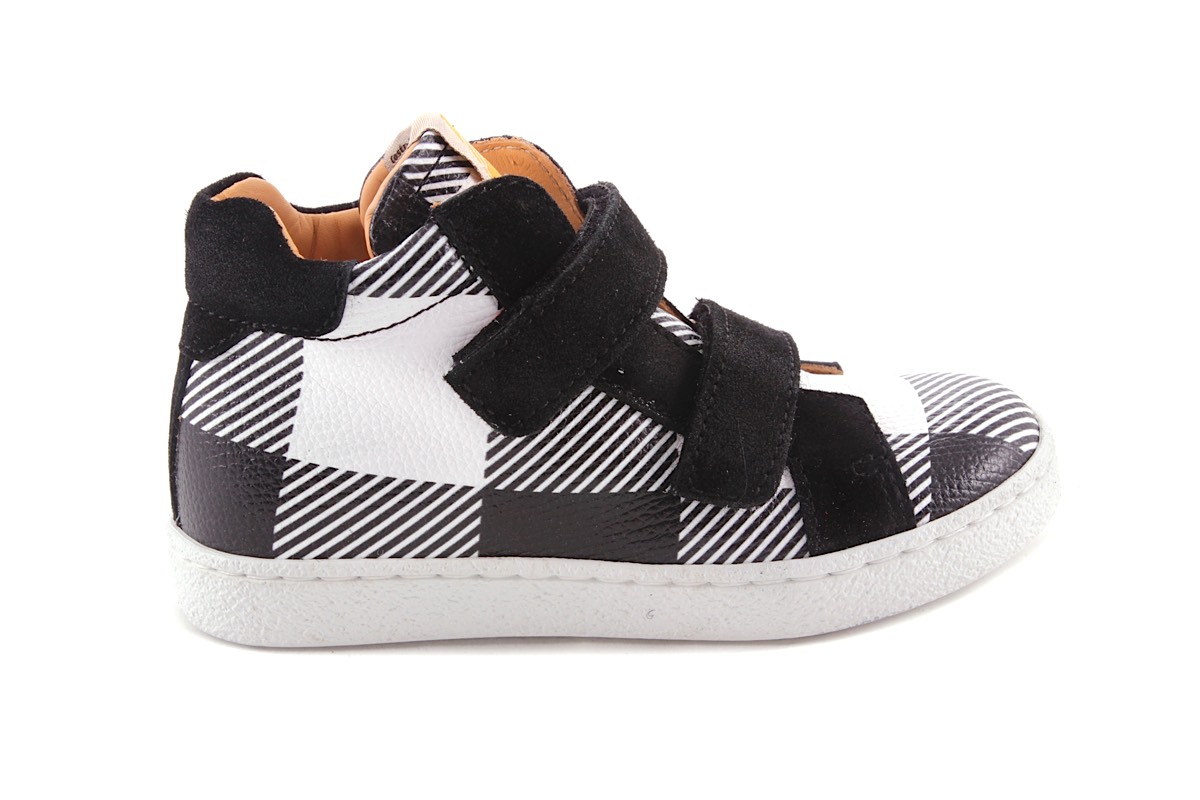 Sneaker Wit Met Zwarte Carreau Velcro