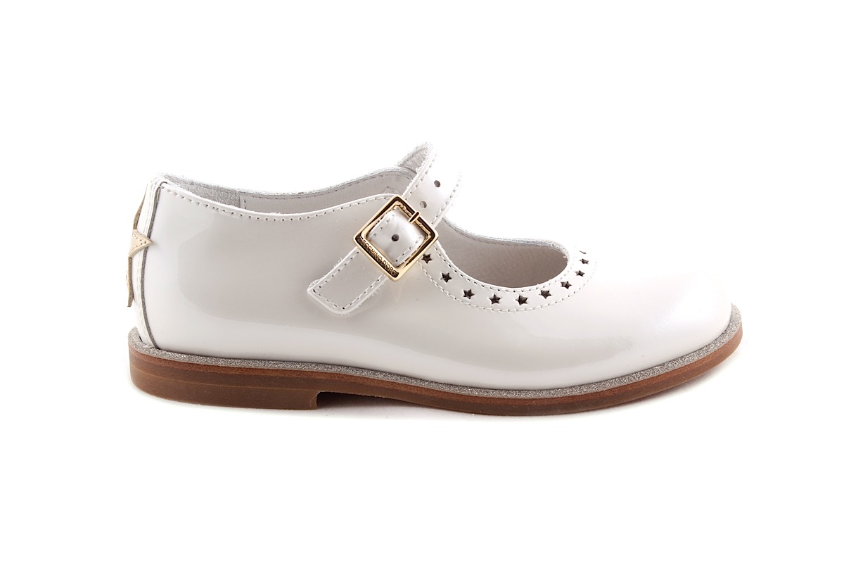 Schoen Gesp Lak Parelmoerwit Glitter Randje