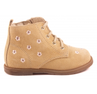 Laarsje Veterlaars Beige Nubuck Bloemen