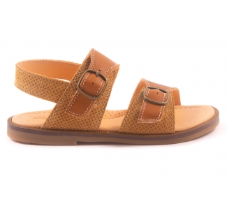 Sandaal 2 Gesp Cognac Leder Nubuck