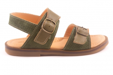 Sandaal 2 Gesp Kaki Leder Nubuck