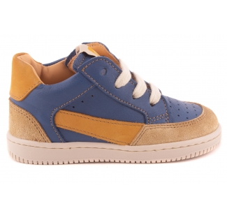 Sneaker Blauw Leder Bruin Nubuck Streep