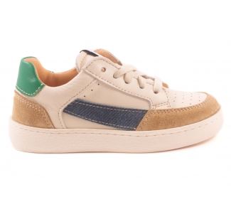 Sneaker Wit Leder Jeans Nubuck Streep Opzij Groen Achter