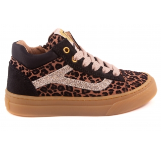 Sneaker Leopard Nubuck Zilver Glitter Streep Opzij