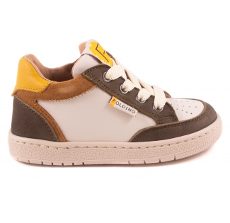 Sneaker Wit Leder Kaki Bruin Oker Detail