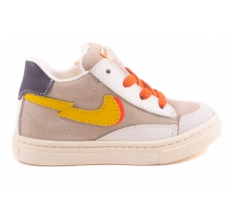 Sneaker Wit Rubber Tip Beige Nubuck Geel Fluo Oranje Streep Opzij