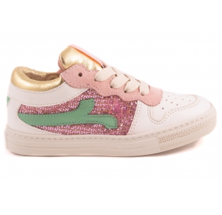 Sneaker Groot Creme Roze Glitter Mint Streep Opzij 