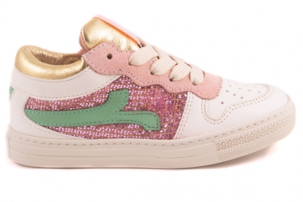 Sneaker Groot Creme Roze Glitter Mint Streep Opzij 