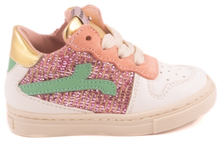 Sneaker Creme Roze Glitter Mint Streep Opzij 