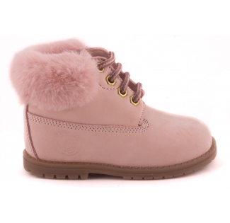 Laarsje Biker Roze Nubuck Roze Pels Boven