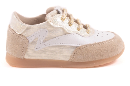 Sneaker Beige Nubuck Wit Leder Wit Glitter