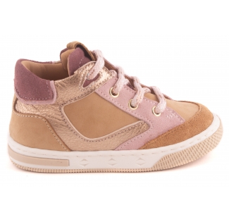 Sneaker Beige Cognac Leder Nubuck Roze Nubuck Detail