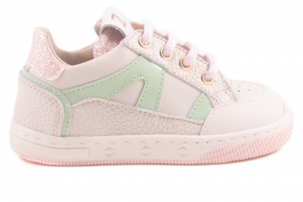 Sneaker Wit Leder Zachtgroen Lak Streep Roze Glitter Achter