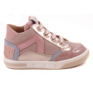 Sneaker Roze Leder Roze Nubuck Blauw Rand Goud Metalic