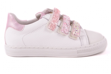 Sneaker Velcro roze Glitter wit Leder